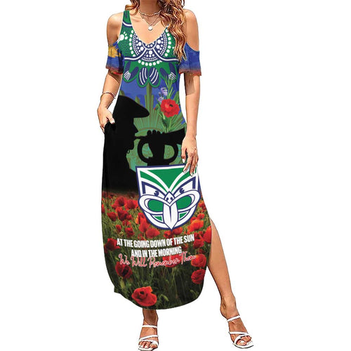 Personalised NZ Warriors Rugby ANZAC Day Family Matching Summer Maxi Dress and Hawaiian Shirt Last Post Poppy We Will Remember Them