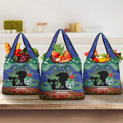 Personalised NZ Warriors Rugby ANZAC Day Grocery Bag Last Post Poppy We Will Remember Them