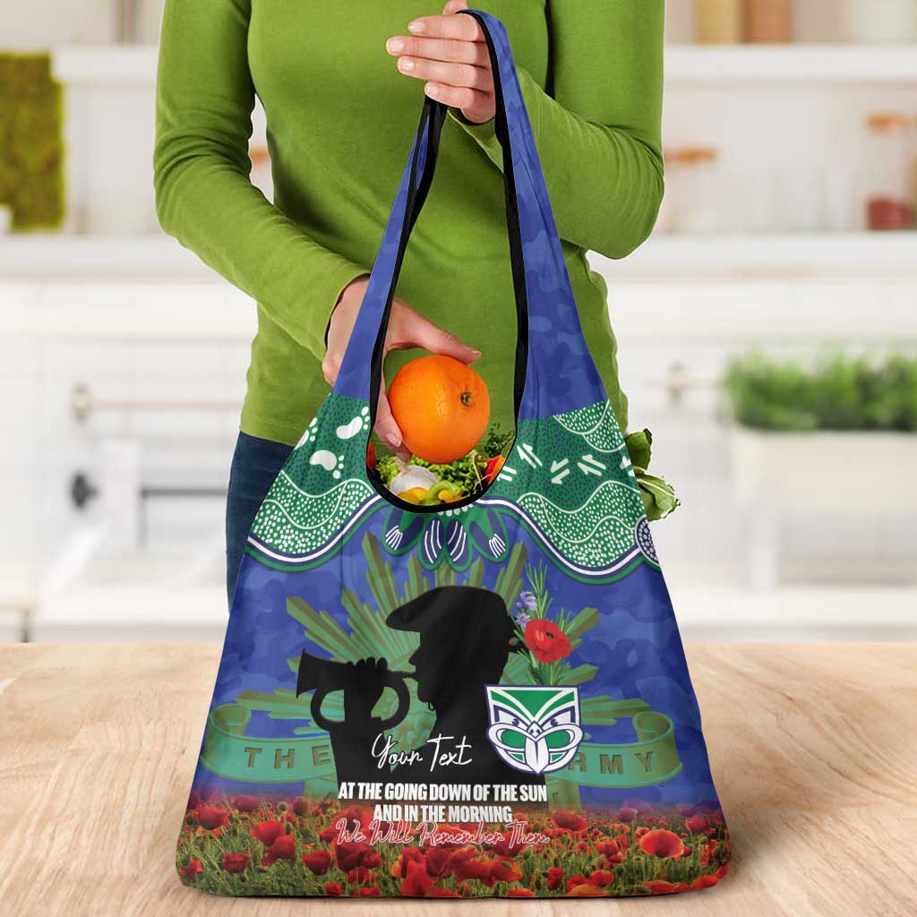 Personalised NZ Warriors Rugby ANZAC Day Grocery Bag Last Post Poppy We Will Remember Them