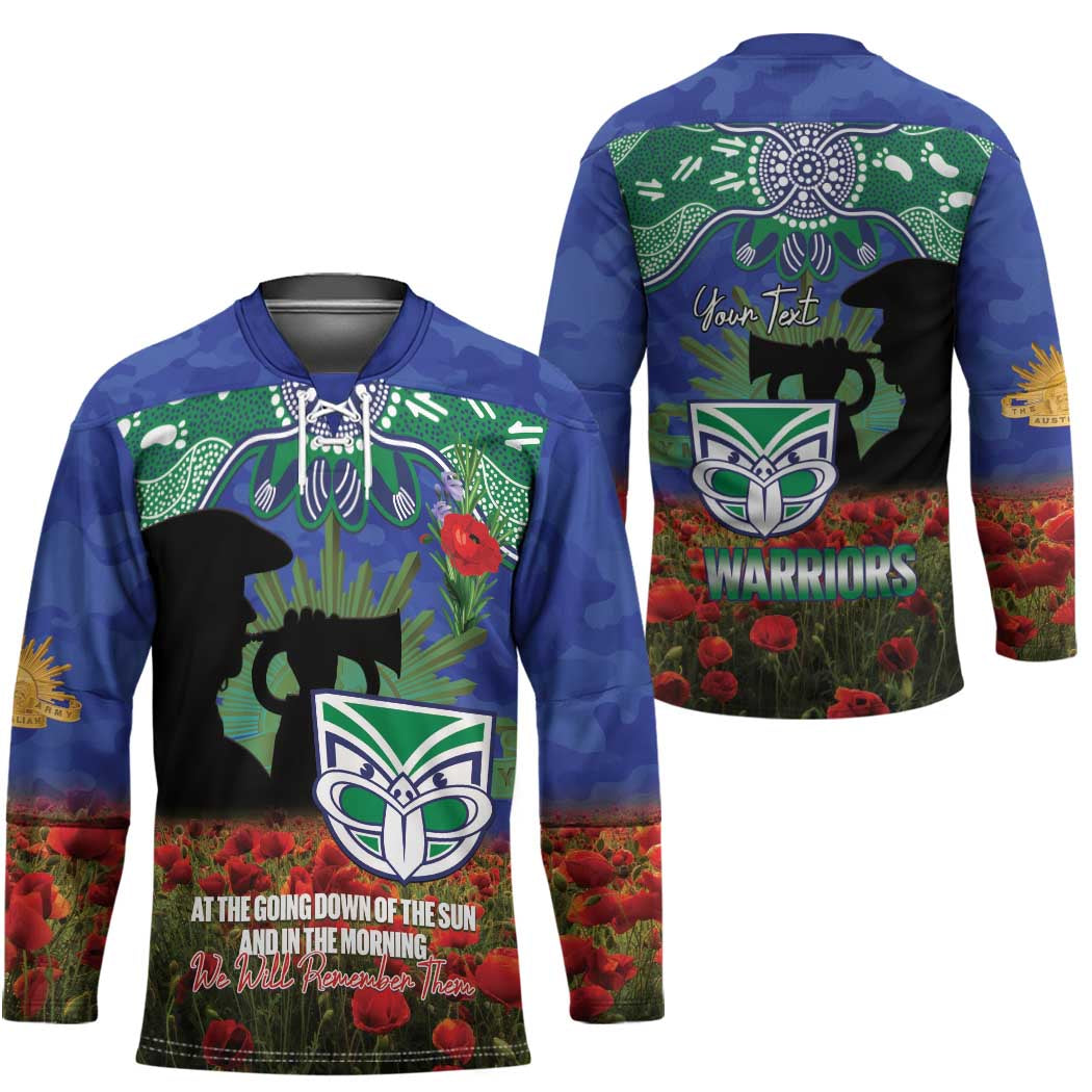 Personalised NZ Warriors Rugby ANZAC Day Hockey Jersey Last Post Poppy We Will Remember Them