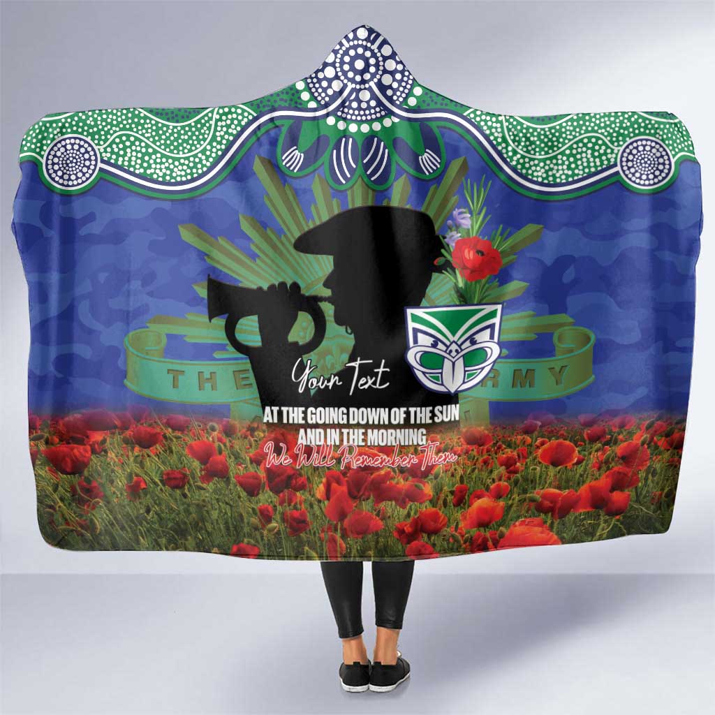 Personalised NZ Warriors Rugby ANZAC Day Hooded Blanket Last Post Poppy We Will Remember Them