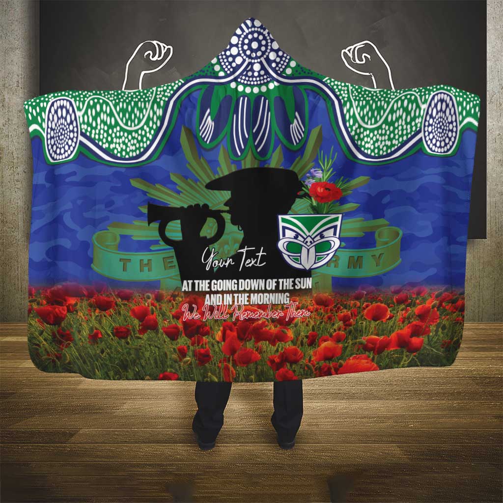 Personalised NZ Warriors Rugby ANZAC Day Hooded Blanket Last Post Poppy We Will Remember Them
