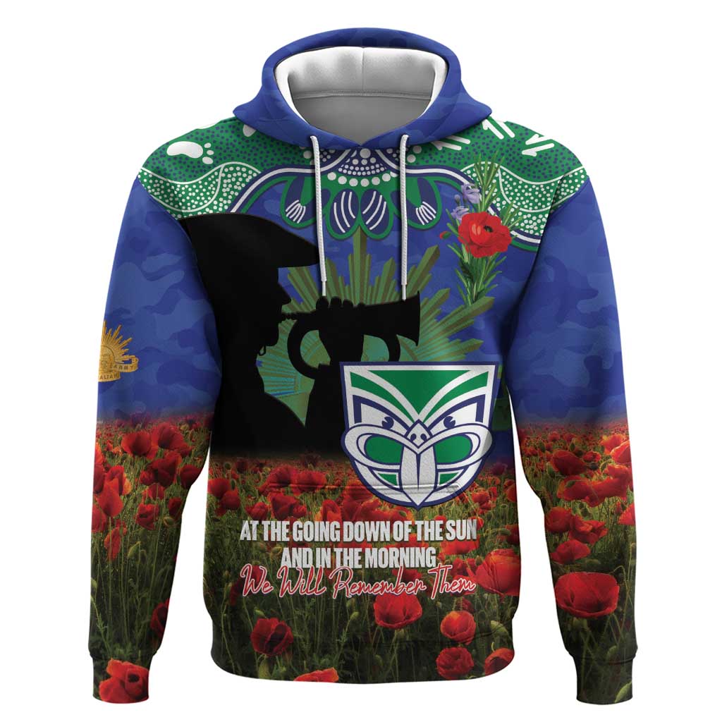 Personalised NZ Warriors Rugby ANZAC Day Hoodie Last Post Poppy We Will Remember Them