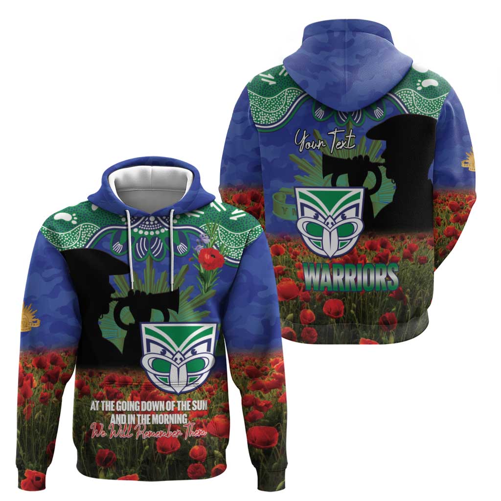 Personalised NZ Warriors Rugby ANZAC Day Hoodie Last Post Poppy We Will Remember Them