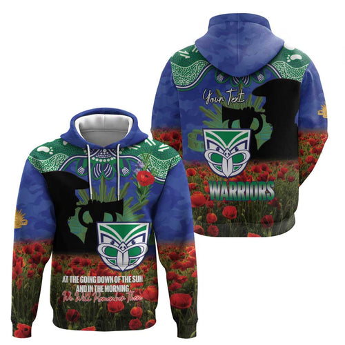 Personalised NZ Warriors Rugby ANZAC Day Hoodie Last Post Poppy We Will Remember Them