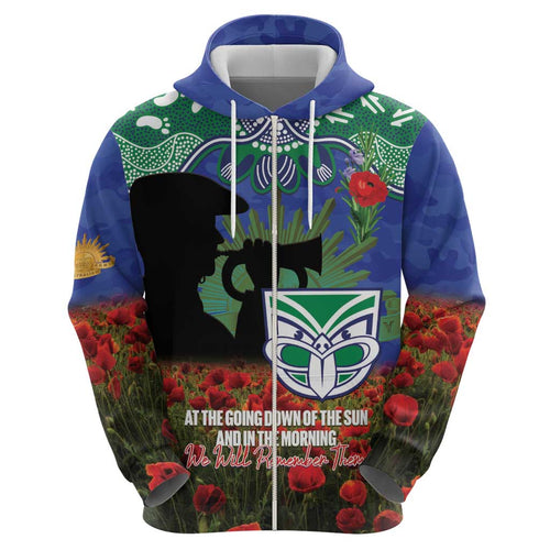 Personalised NZ Warriors Rugby ANZAC Day Hoodie Last Post Poppy We Will Remember Them