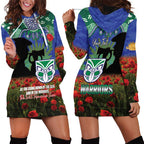 Personalised NZ Warriors Rugby ANZAC Day Hoodie Dress Last Post Poppy We Will Remember Them