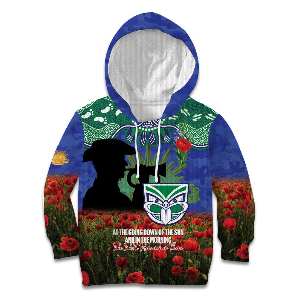 Personalised NZ Warriors Rugby ANZAC Day Kid Hoodie Last Post Poppy We Will Remember Them
