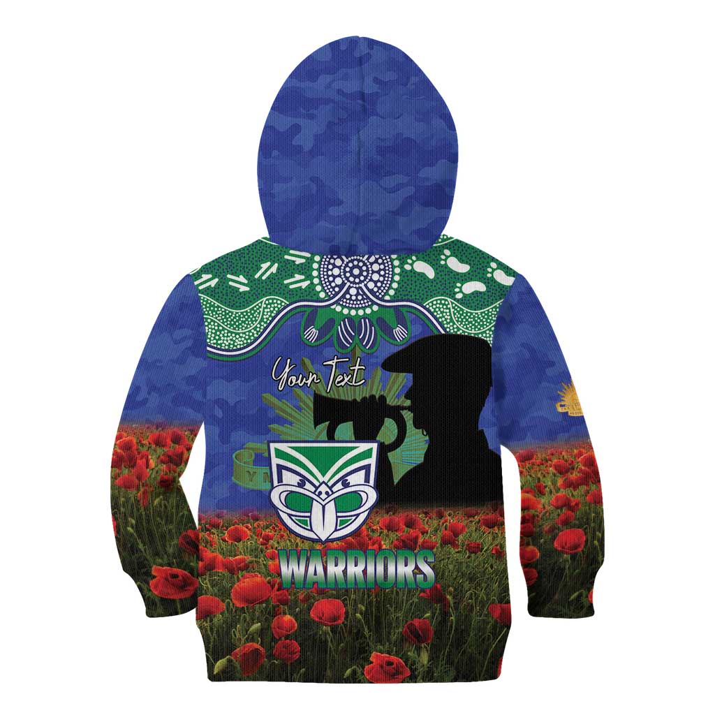 Personalised NZ Warriors Rugby ANZAC Day Kid Hoodie Last Post Poppy We Will Remember Them