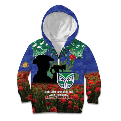 Personalised NZ Warriors Rugby ANZAC Day Kid Hoodie Last Post Poppy We Will Remember Them