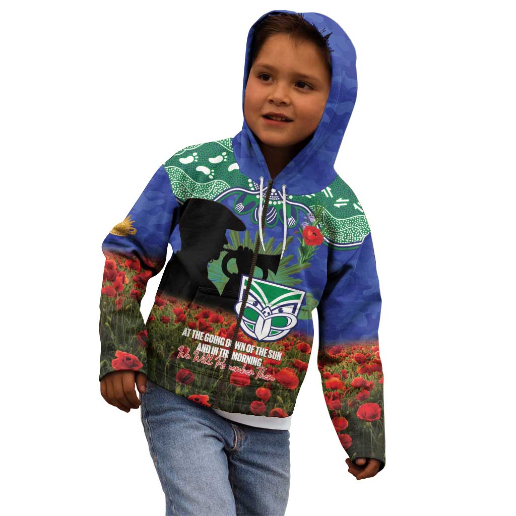 Personalised NZ Warriors Rugby ANZAC Day Kid Hoodie Last Post Poppy We Will Remember Them