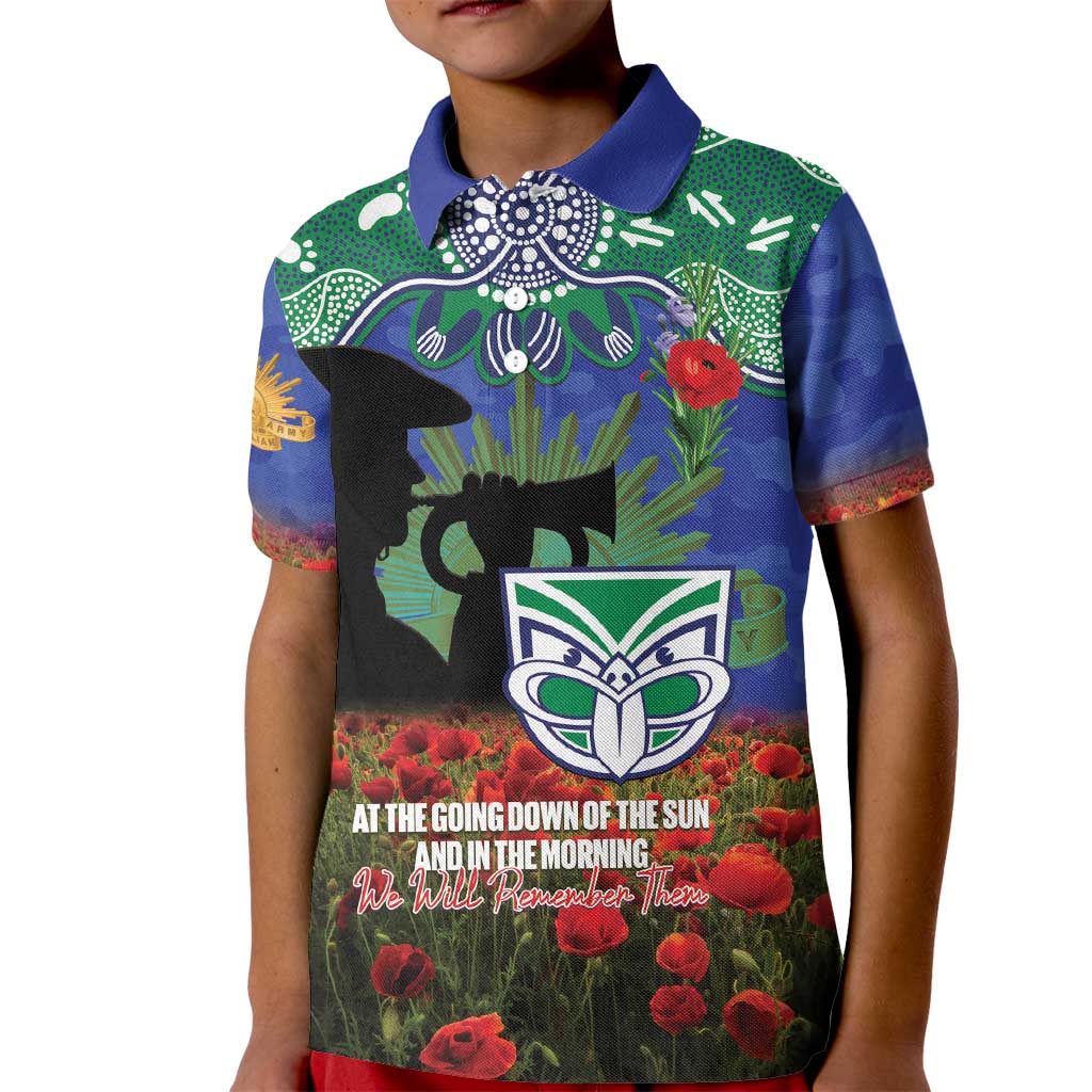 Personalised NZ Warriors Rugby ANZAC Day Kid Polo Shirt Last Post Poppy We Will Remember Them