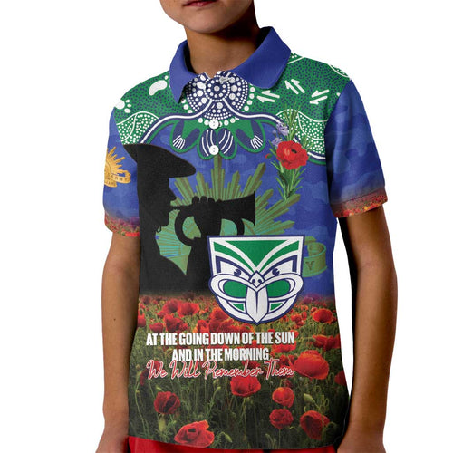 Personalised NZ Warriors Rugby ANZAC Day Kid Polo Shirt Last Post Poppy We Will Remember Them