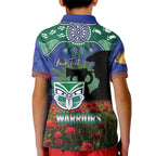 Personalised NZ Warriors Rugby ANZAC Day Kid Polo Shirt Last Post Poppy We Will Remember Them