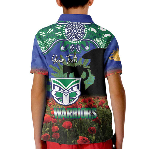 Personalised NZ Warriors Rugby ANZAC Day Kid Polo Shirt Last Post Poppy We Will Remember Them