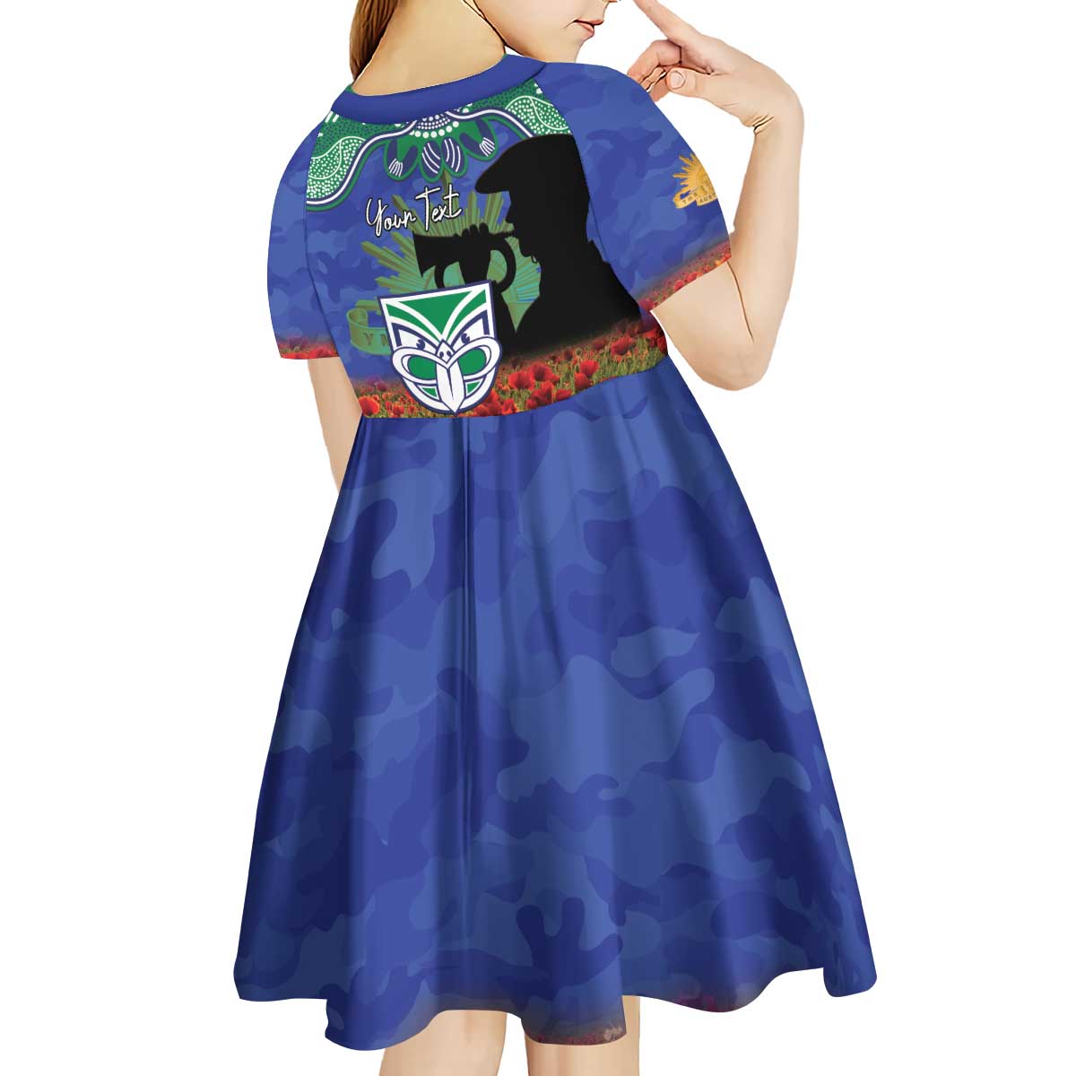 Personalised NZ Warriors Rugby ANZAC Day Kid Short Sleeve Dress Last Post Poppy We Will Remember Them