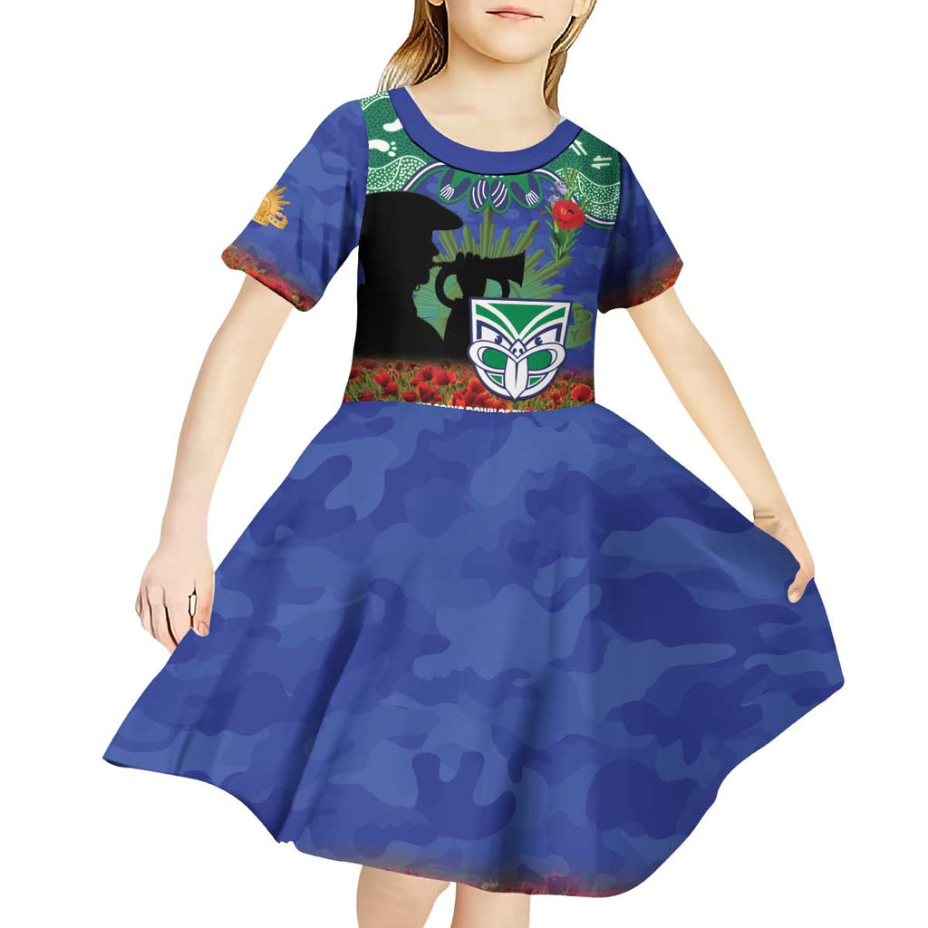 Personalised NZ Warriors Rugby ANZAC Day Kid Short Sleeve Dress Last Post Poppy We Will Remember Them