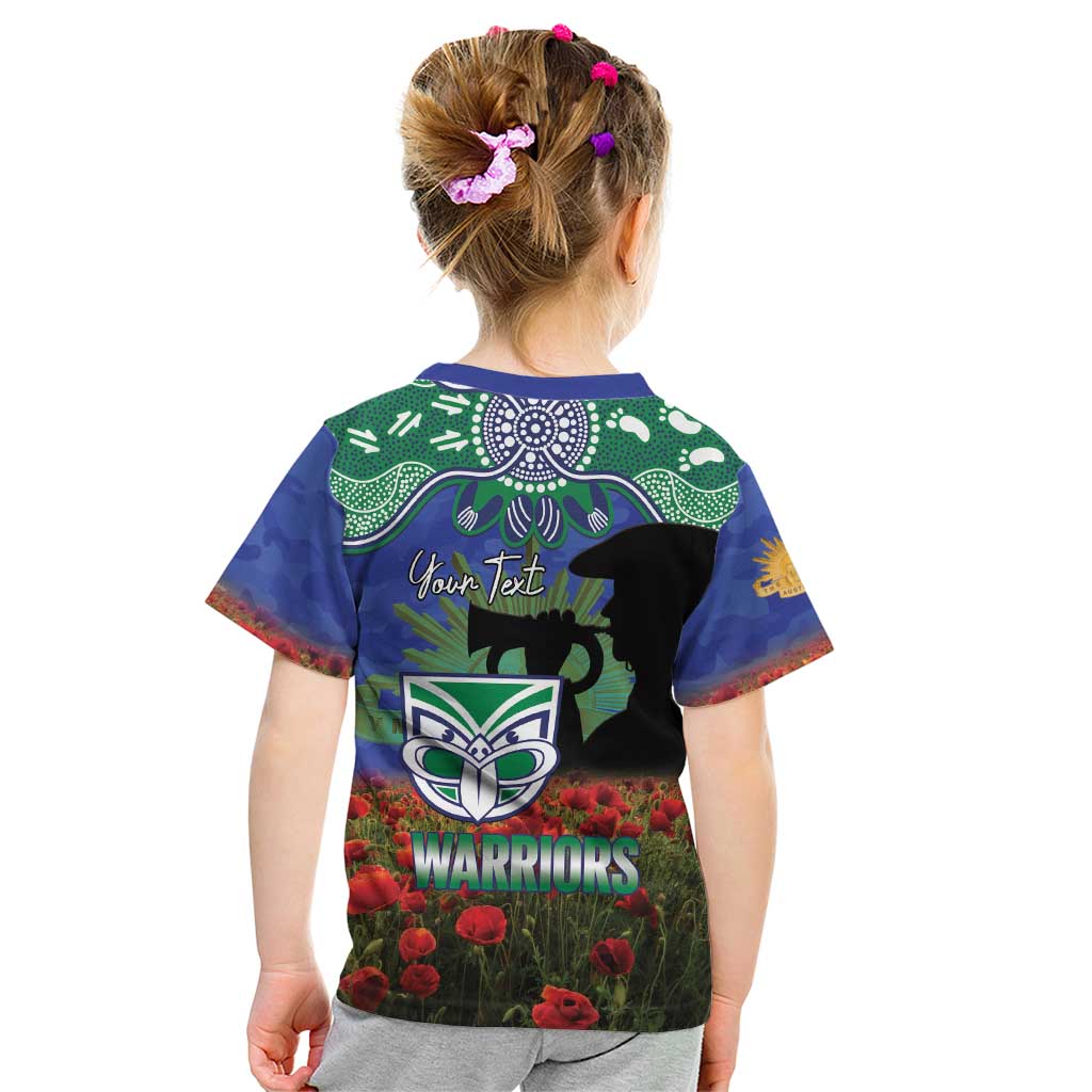 Personalised NZ Warriors Rugby ANZAC Day Kid T Shirt Last Post Poppy We Will Remember Them