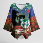 Personalised NZ Warriors Rugby ANZAC Day Kimono Sleeve Blouse Last Post Poppy We Will Remember Them