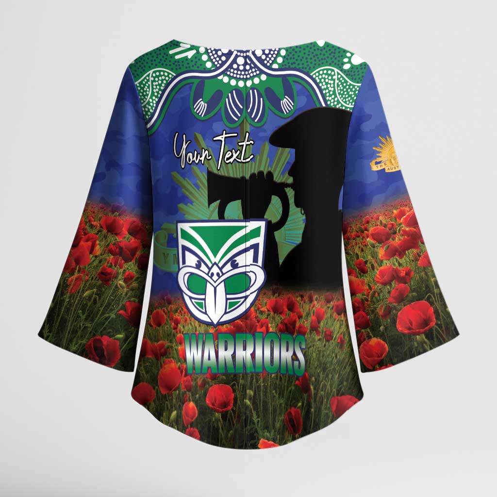 Personalised NZ Warriors Rugby ANZAC Day Kimono Sleeve Blouse Last Post Poppy We Will Remember Them