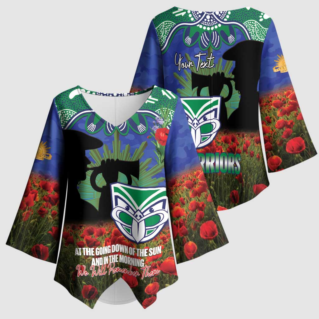 Personalised NZ Warriors Rugby ANZAC Day Kimono Sleeve Blouse Last Post Poppy We Will Remember Them