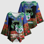 Personalised NZ Warriors Rugby ANZAC Day Kimono Sleeve Blouse Last Post Poppy We Will Remember Them