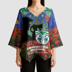 Personalised NZ Warriors Rugby ANZAC Day Kimono Sleeve Blouse Last Post Poppy We Will Remember Them