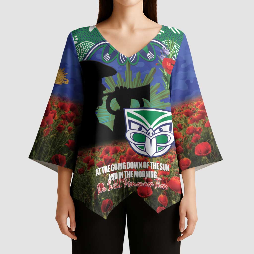 Personalised NZ Warriors Rugby ANZAC Day Kimono Sleeve Blouse Last Post Poppy We Will Remember Them