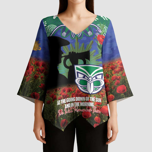 Personalised NZ Warriors Rugby ANZAC Day Kimono Sleeve Blouse Last Post Poppy We Will Remember Them