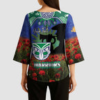 Personalised NZ Warriors Rugby ANZAC Day Kimono Sleeve Blouse Last Post Poppy We Will Remember Them