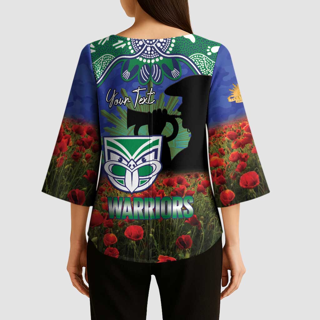 Personalised NZ Warriors Rugby ANZAC Day Kimono Sleeve Blouse Last Post Poppy We Will Remember Them