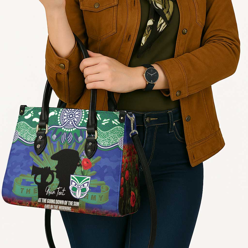 Personalised NZ Warriors Rugby ANZAC Day Leather Bag Last Post Poppy We Will Remember Them