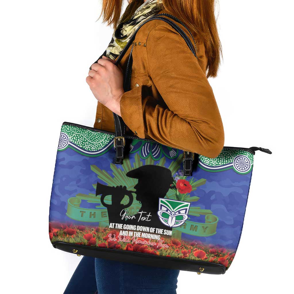 Personalised NZ Warriors Rugby ANZAC Day Leather Tote Bag Last Post Poppy We Will Remember Them