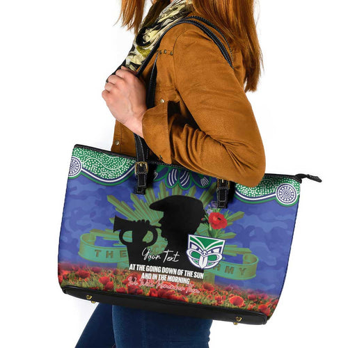 Personalised NZ Warriors Rugby ANZAC Day Leather Tote Bag Last Post Poppy We Will Remember Them