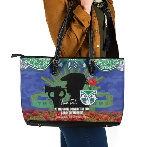 Personalised NZ Warriors Rugby ANZAC Day Leather Tote Bag Last Post Poppy We Will Remember Them