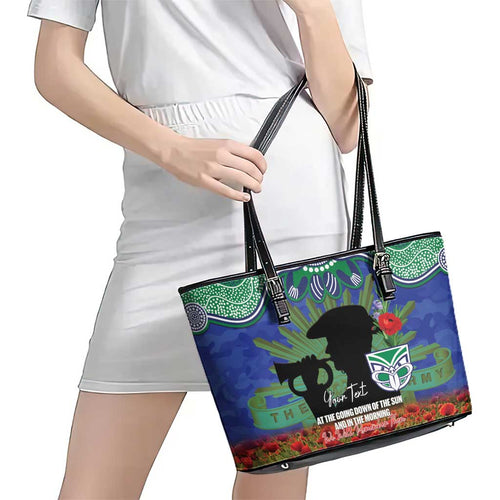 Personalised NZ Warriors Rugby ANZAC Day Leather Tote Bag Last Post Poppy We Will Remember Them