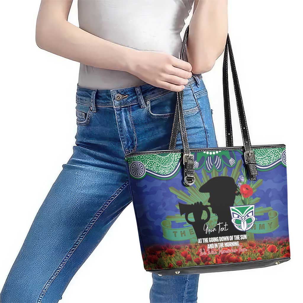 Personalised NZ Warriors Rugby ANZAC Day Leather Tote Bag Last Post Poppy We Will Remember Them