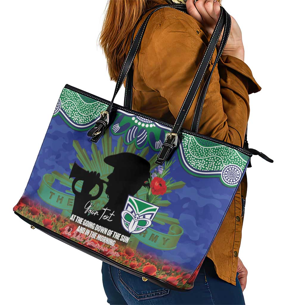 Personalised NZ Warriors Rugby ANZAC Day Leather Tote Bag Last Post Poppy We Will Remember Them