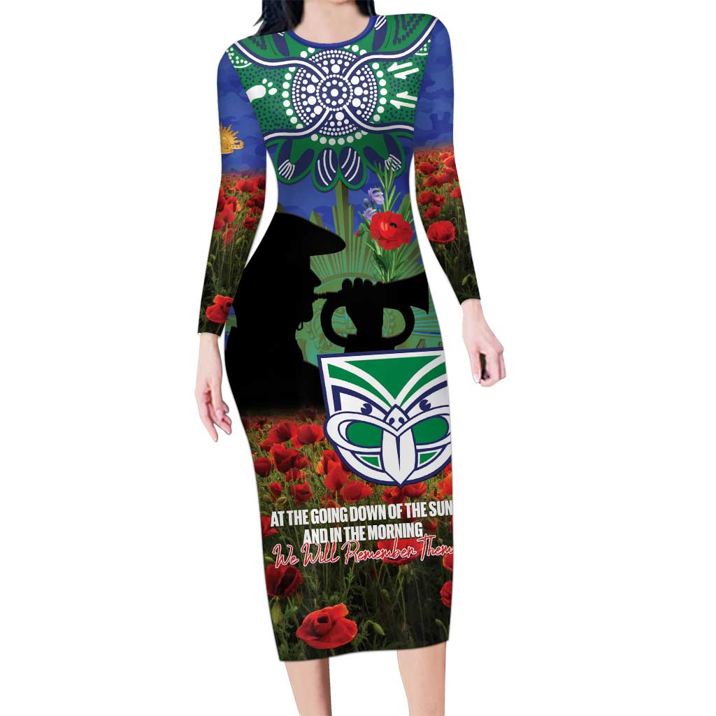Personalised NZ Warriors Rugby ANZAC Day Long Sleeve Bodycon Dress Last Post Poppy We Will Remember Them