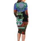 Personalised NZ Warriors Rugby ANZAC Day Long Sleeve Bodycon Dress Last Post Poppy We Will Remember Them