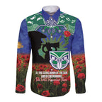 Personalised NZ Warriors Rugby ANZAC Day Long Sleeve Button Shirt Last Post Poppy We Will Remember Them