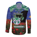 Personalised NZ Warriors Rugby ANZAC Day Long Sleeve Button Shirt Last Post Poppy We Will Remember Them