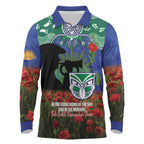 Personalised NZ Warriors Rugby ANZAC Day Long Sleeve Polo Shirt Last Post Poppy We Will Remember Them