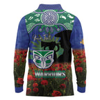 Personalised NZ Warriors Rugby ANZAC Day Long Sleeve Polo Shirt Last Post Poppy We Will Remember Them