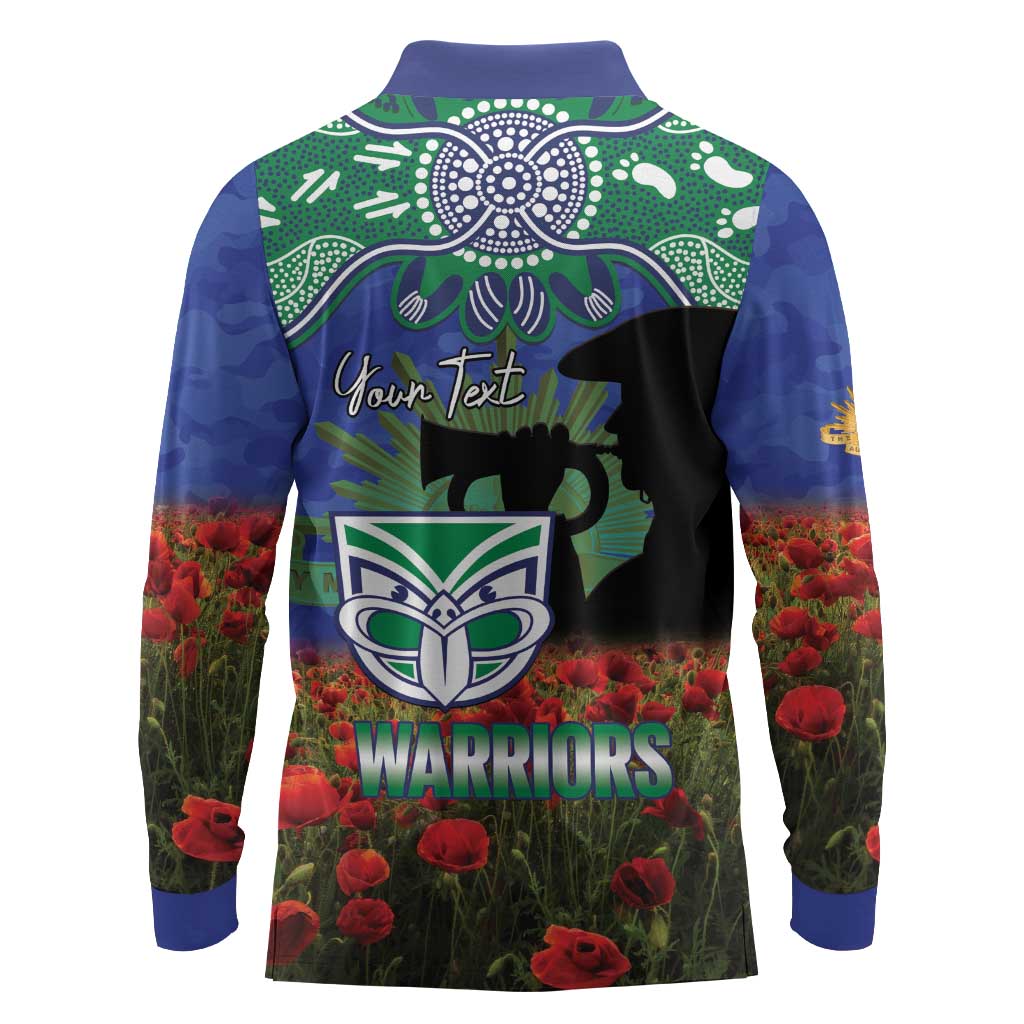 Personalised NZ Warriors Rugby ANZAC Day Long Sleeve Polo Shirt Last Post Poppy We Will Remember Them
