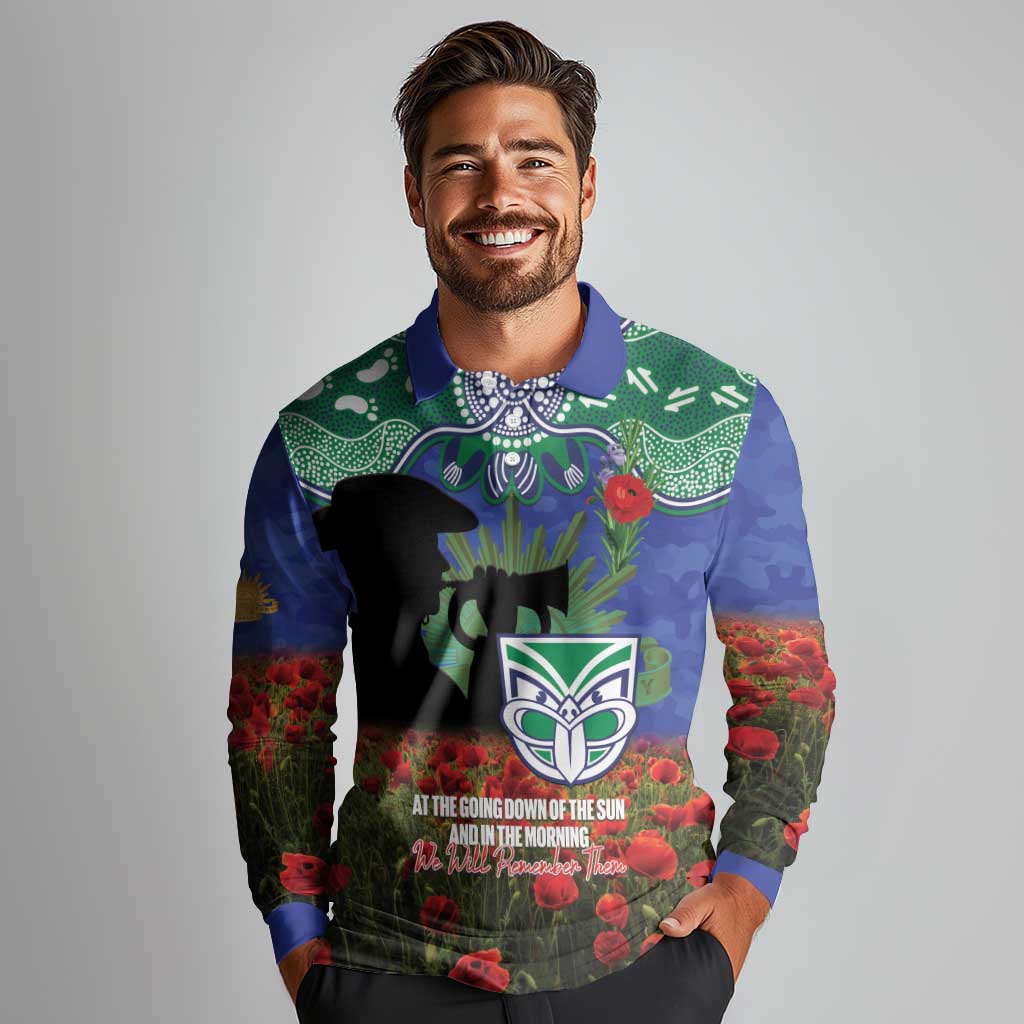 Personalised NZ Warriors Rugby ANZAC Day Long Sleeve Polo Shirt Last Post Poppy We Will Remember Them