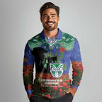 Personalised NZ Warriors Rugby ANZAC Day Long Sleeve Polo Shirt Last Post Poppy We Will Remember Them