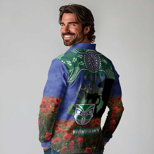 Personalised NZ Warriors Rugby ANZAC Day Long Sleeve Polo Shirt Last Post Poppy We Will Remember Them