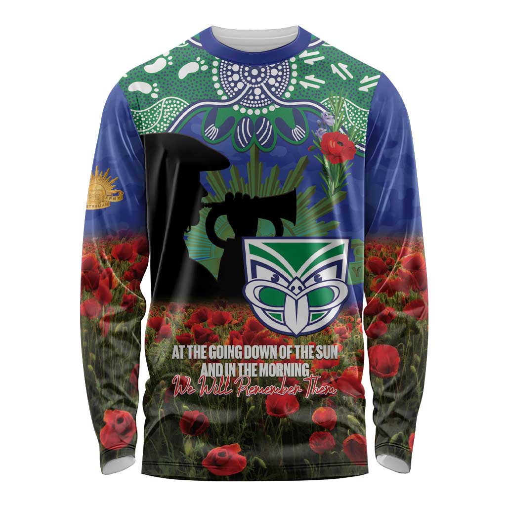 Personalised NZ Warriors Rugby ANZAC Day Long Sleeve Shirt Last Post Poppy We Will Remember Them