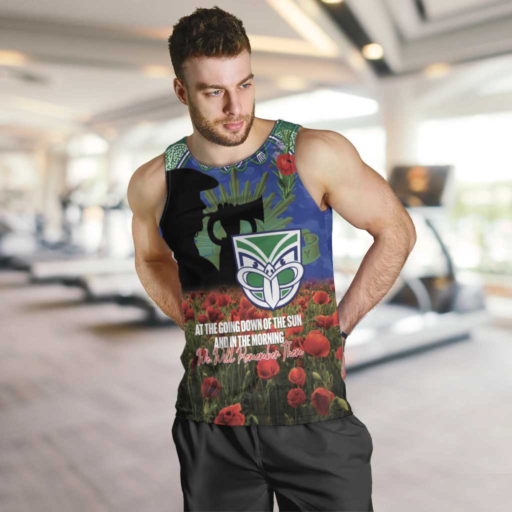 Personalised NZ Warriors Rugby ANZAC Day Men Tank Top Last Post Poppy We Will Remember Them